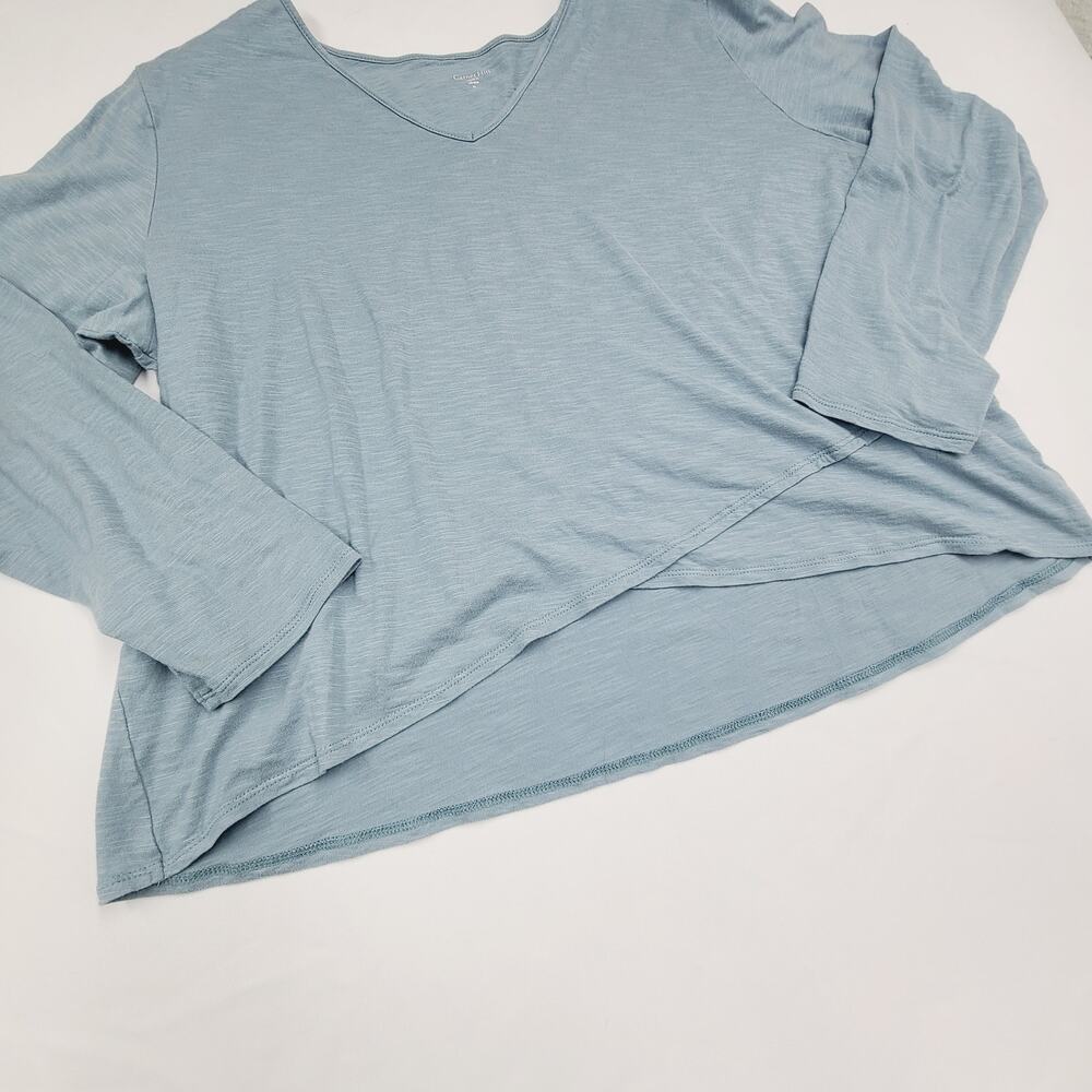 Garnet Hill V-neck top Dusty Blue-Green Faux Wrap Lightweight Casual XL - Picture 4 of 12